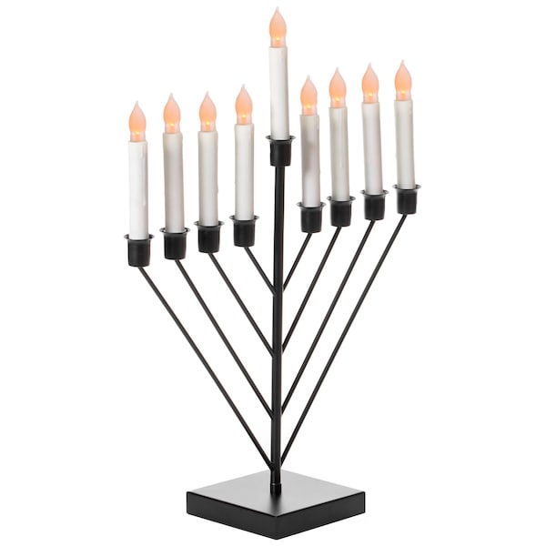 Vintiquewise Nine Branch Electric Chabad Judaica Chanukah Menorah with LED Candle Design Candlestick, Black QI004204.BK - main